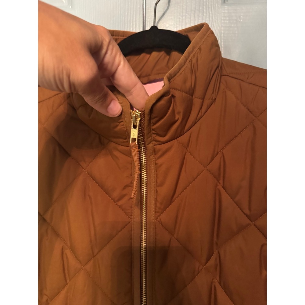 J.Crew Quilted Vest Womens 2X Brown Sleeveless Puffer Pockets Gold Zip EUC - Picture 4 of 6